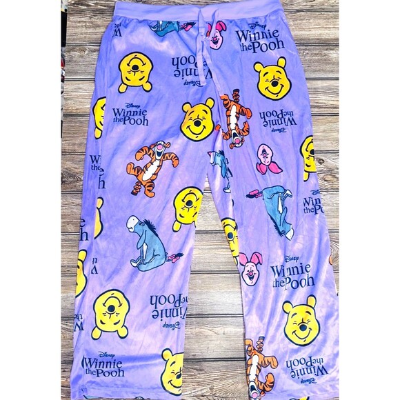 Disney Winnie the Pooh Sleep Pants XL Super Soft Purple Eyeore Piglet Lounge PJ - Picture 3 of 4